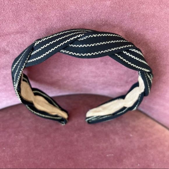 Anthropologie Accessories - Anthropologie Braided Black Headband with Tan Stitching
